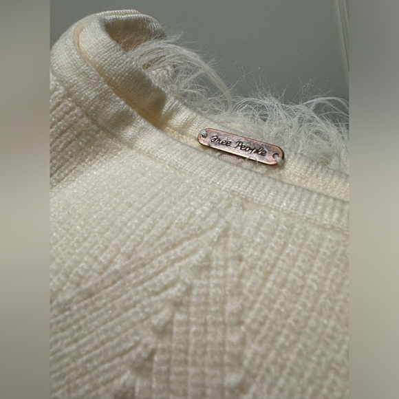 Free People Marilyn Faux Feather Trim Off the Shoulder Crop Sweater - Picture 2 of 10